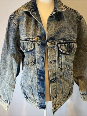 Gap Acid wash Denim Jean Trucker Jacket 90s Vintage Boxy Size S Women Distressed